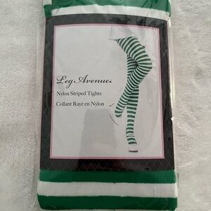 Leg Avenue Green and White Striped Tights